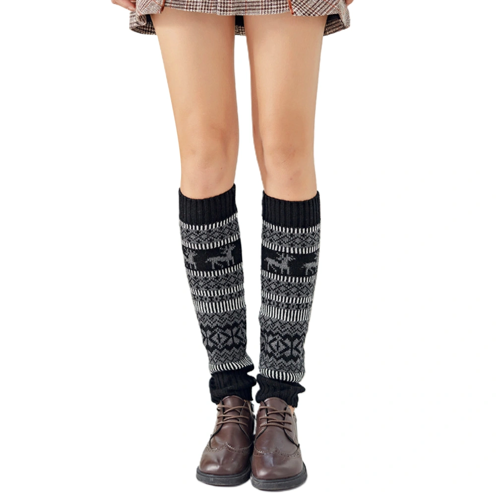 Women Christmas Printed Pattern Knee High Knitted Leg Warmers