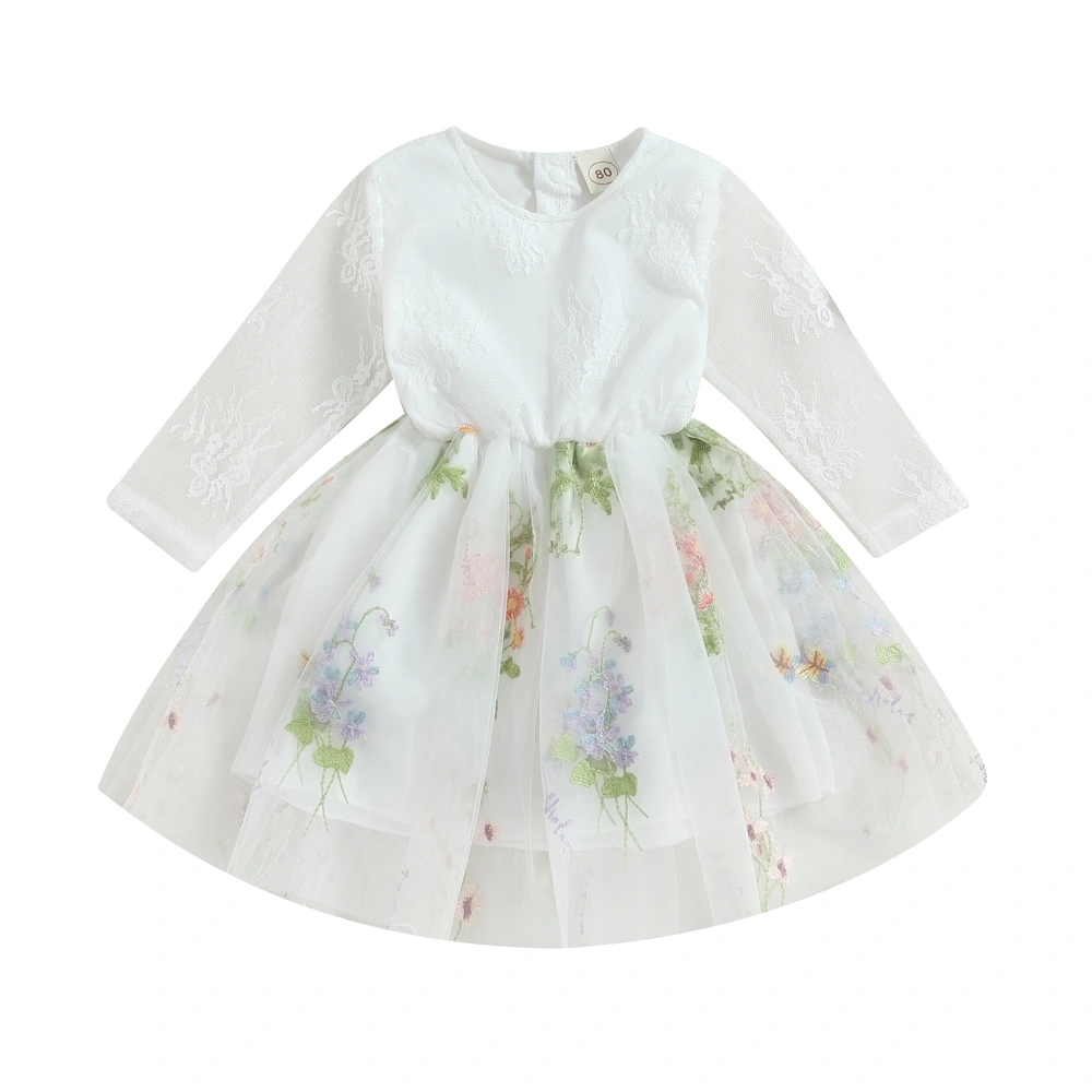 Toddler Girl Tulle Dress Long Sleeve Floral Embroidery Lace Dress 