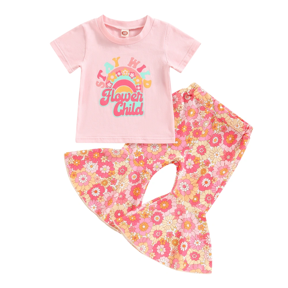 Girls Clothes Set Letter Print Short Sleeve Crew Neck T-Shirts Pants