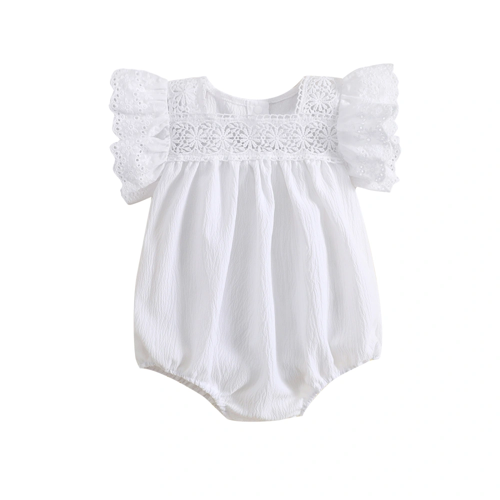 Newborn Girl Outfit, Hollowed Flower Fly Sleeve Romper with Hairband