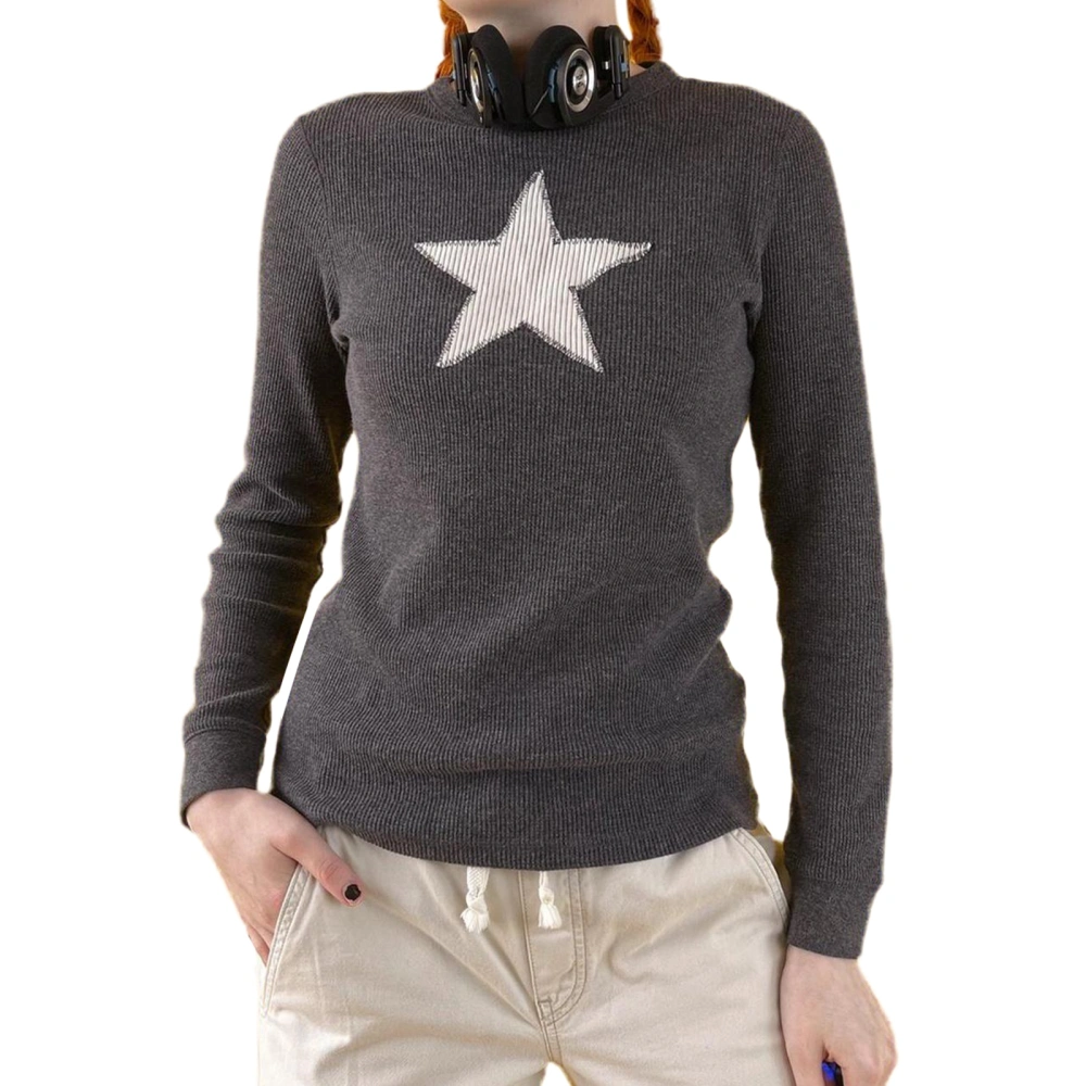 Women Long Sleeve Tops Autumn Casual Star Print Round Neck Shirt