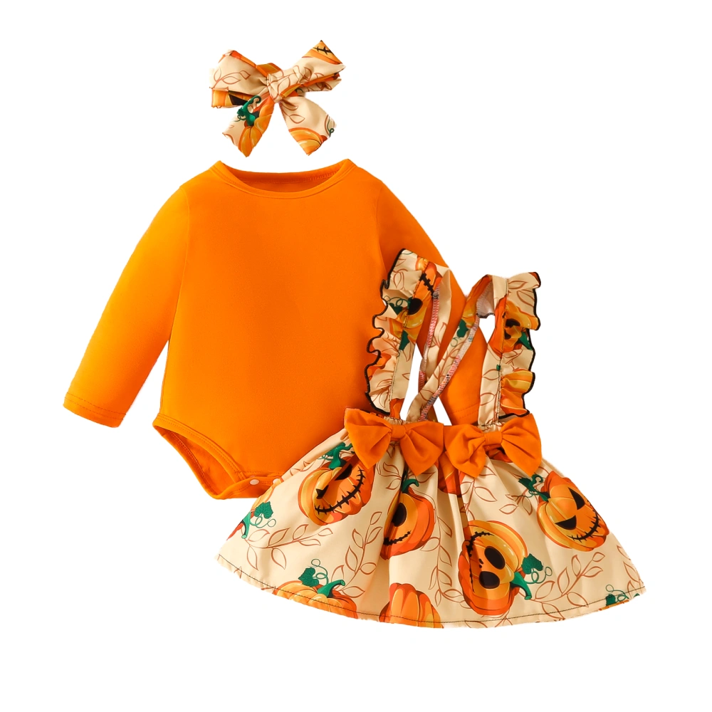 Baby Girls 3Pcs Halloween Outfits Romper with Suspender Skirt Headband