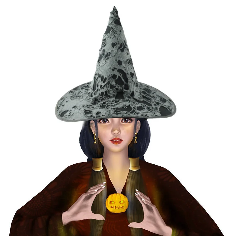 Halloween Witch Wizard Hats Men Women Black Wide Brim Pointed Cap