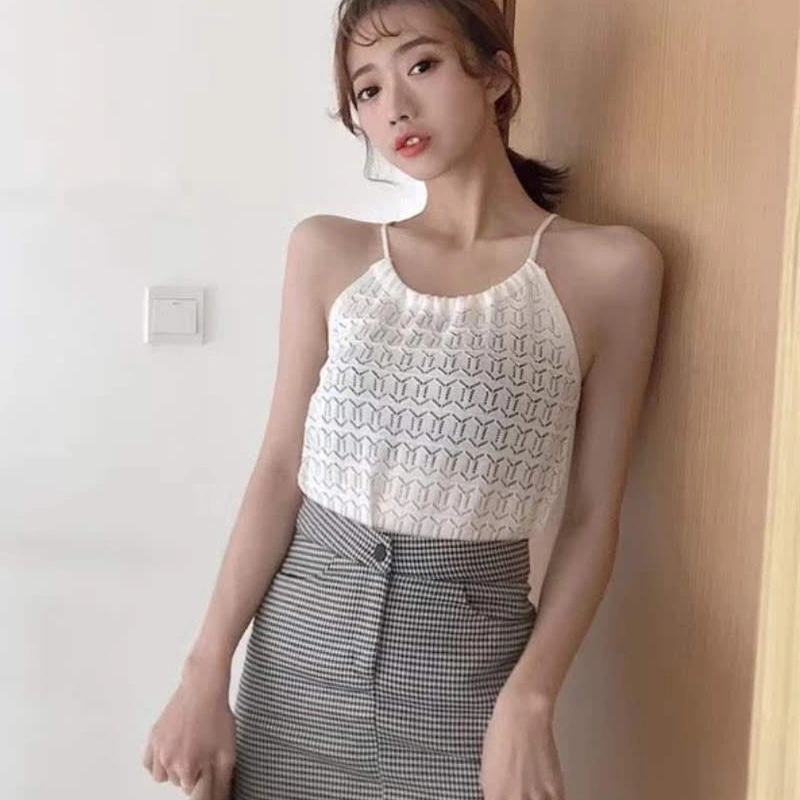 Women Solid Color Tops Retro Drawstring Short Slim Slimming Vest