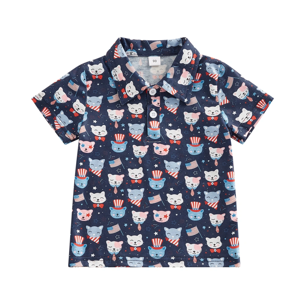 Toddler Boys Summer Short Sleeve Lapel Flag Print Button Tops