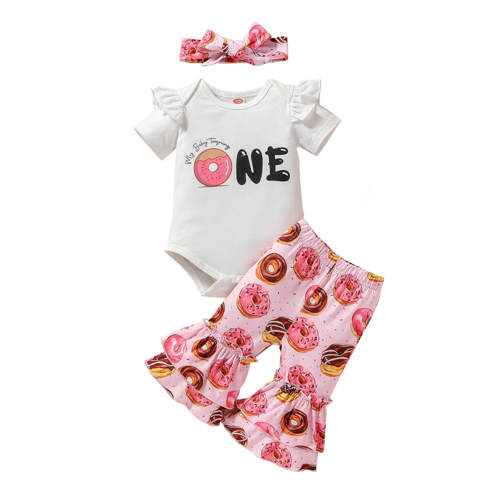 Baby Girl First Birthday Outfits Letter Romper Donut Pants Headband