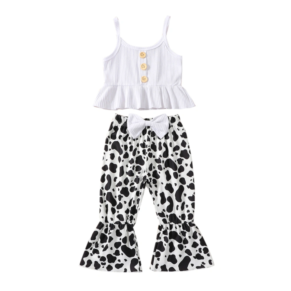 Girls Round Neck Buttons Sling Vest + Long Bell-Bottoms Pants 