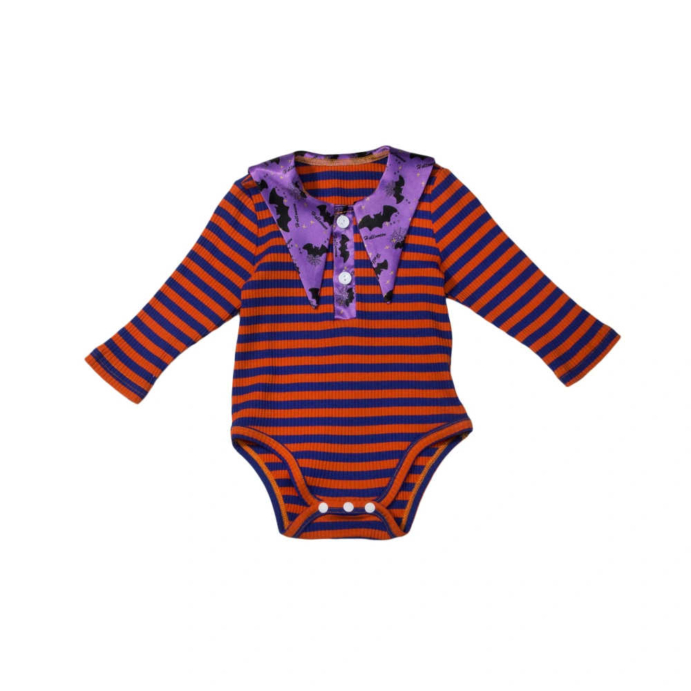 Baby Romper, Stripe Cartoon Patterns Lapel Long Sleeve Bodysuit