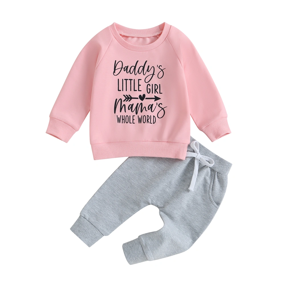 Girls Long Sleeve Letter Print Pullover Tops and Drawstring Pants Sets