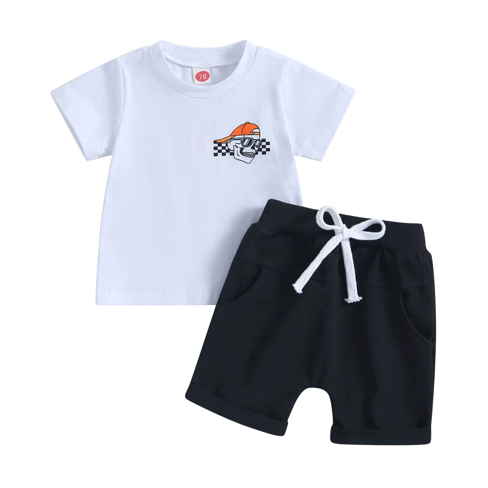 Baby Boys Shorts Set, Short Sleeve Letters Skull T-shirt with Shorts