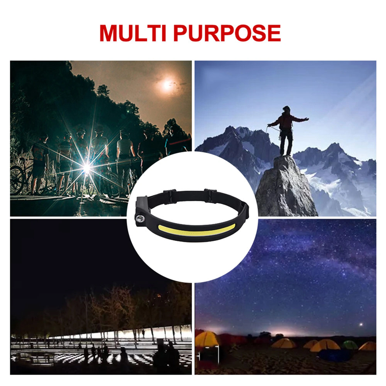 Wide-Beam Headlamp, 3 Light Modes COB Head Lamp Torch for Outdoor