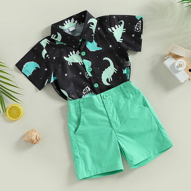 Kids Boys Summer Clothes Outfits Dinosaur Print Shirts Shorts Suit