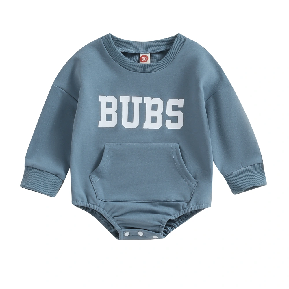 Baby Boy Romper, Long Sleeve Crew Neck Letters Print Fall Bodysuit