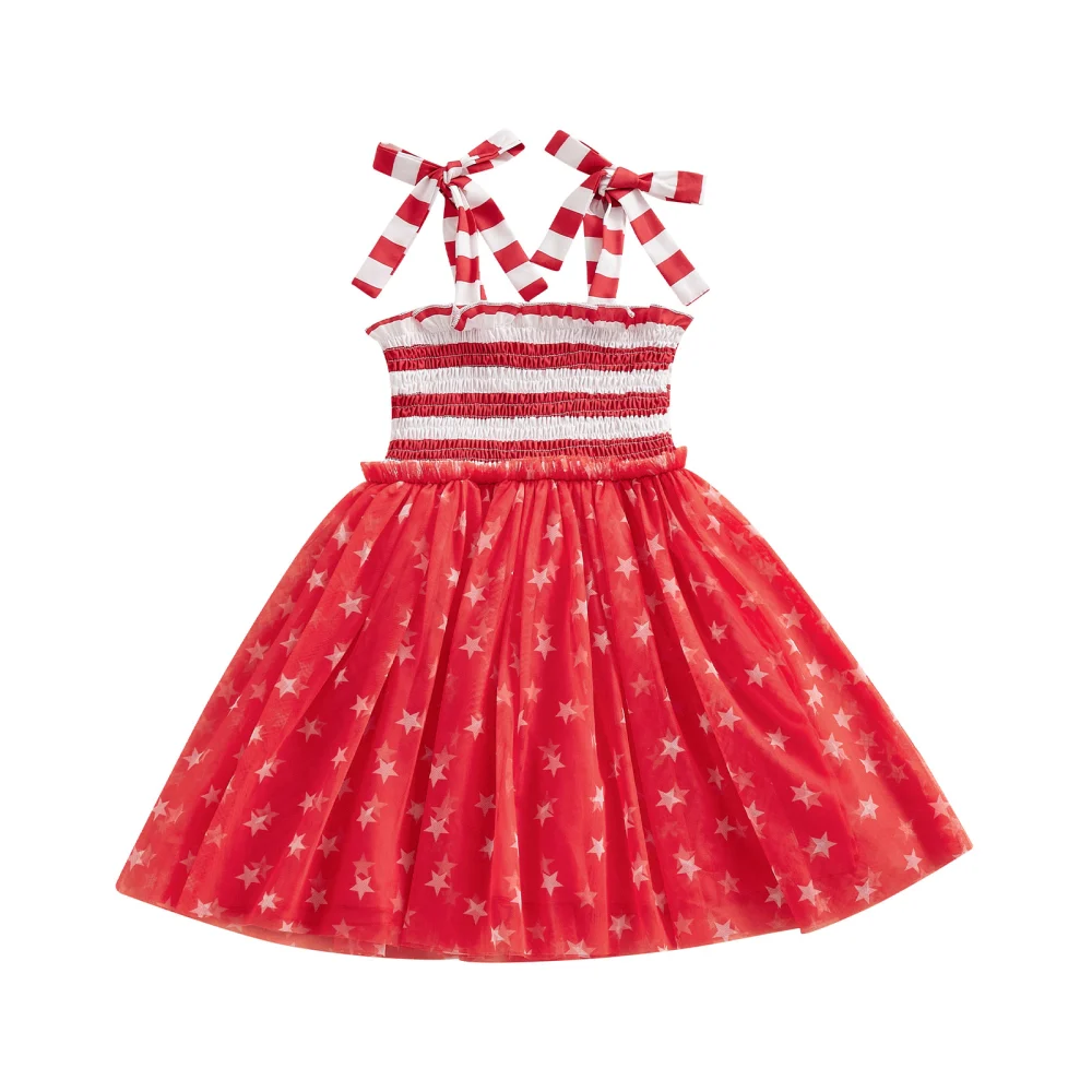 Toddler Girls Summer Sleeveless Stars Print Stripe Patchwork Dress