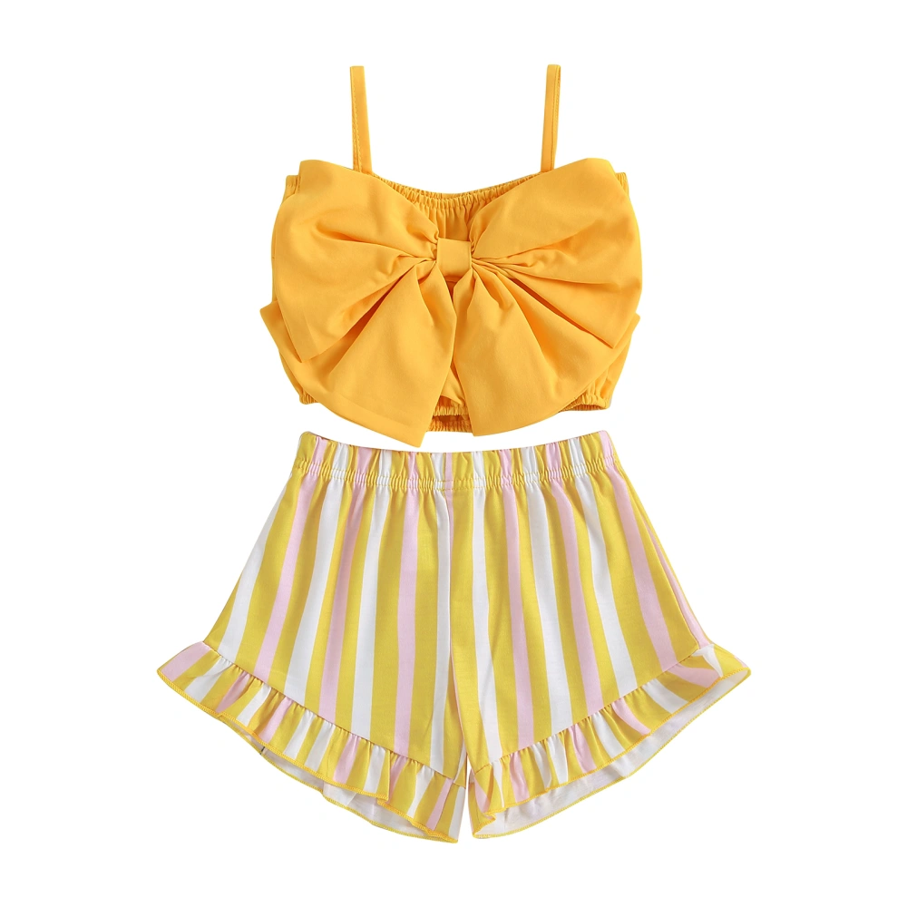 Toddler Girl Summer Outfits, Bow Front Tank Tops + Ruffle Shorts Set