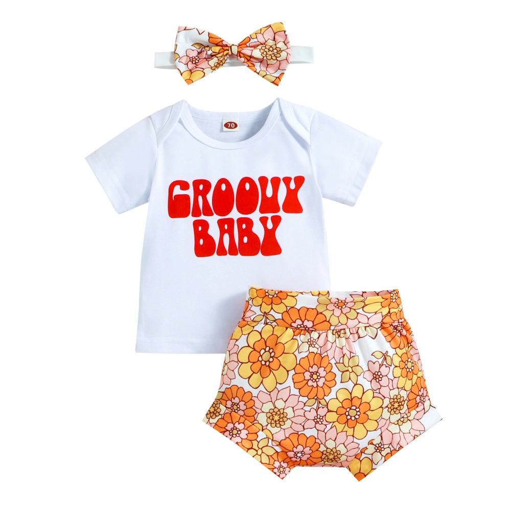 3-Piece Baby Girls Outfit, Summer T-Shirt + Floral Shorts + Hairband