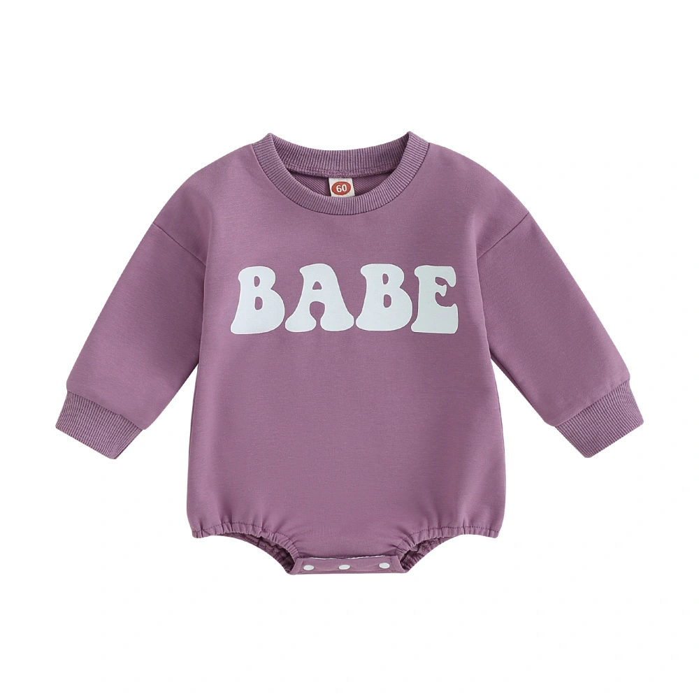 Baby Romper, Long Sleeve Crew Neck Letters Print Fall Bodysuit