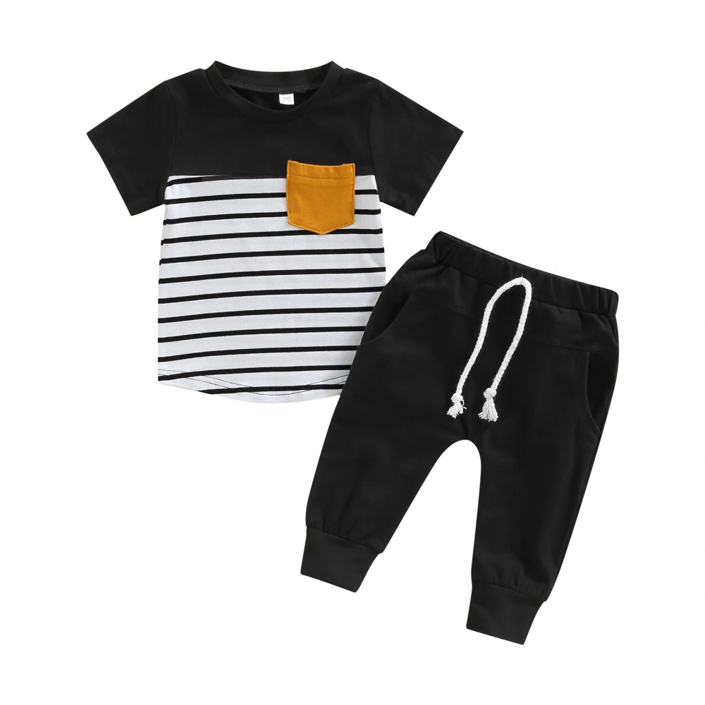 Boys 2 Pieces Outfits, Stripe Round Neck T-Shirt + Long Pant Set