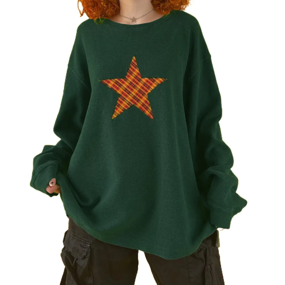 Women Oversize Sweatshirt, Star Pattern Crew Neck Long Sleeve Pullover