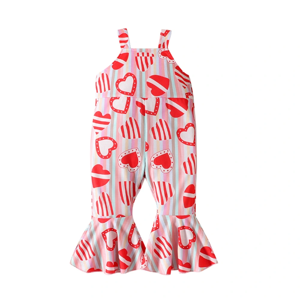 Girl Valentine’s Day Jumpsuit, Heart Print Overalls Bell Bottoms