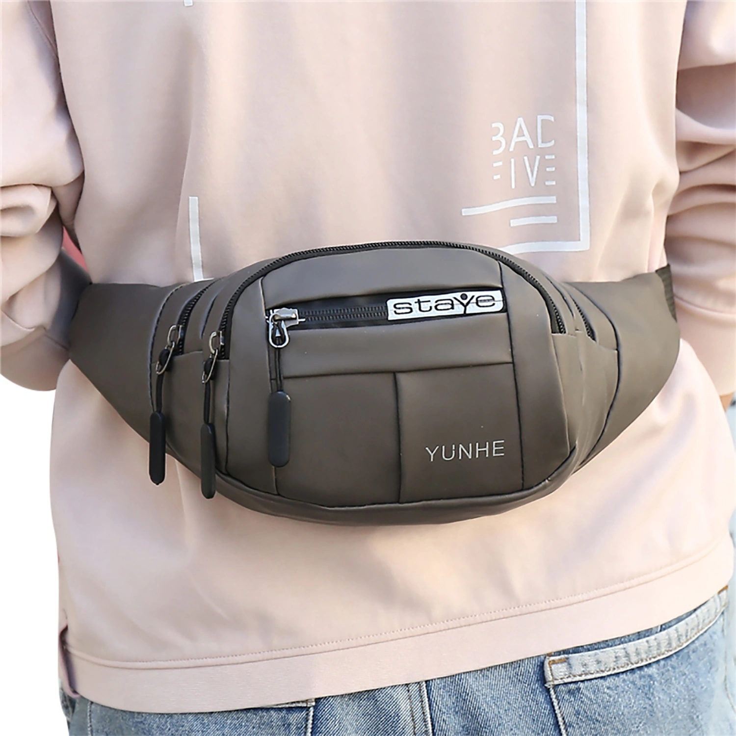 Men Waterproof Waist Bag with Zip, Letter Print Crossbody Chest Bag
