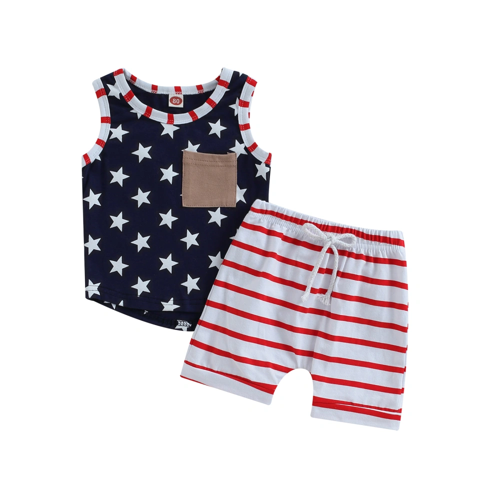 Toddler Boys 4th of July Outfits, Star Print Tank Tops + Shorts Set