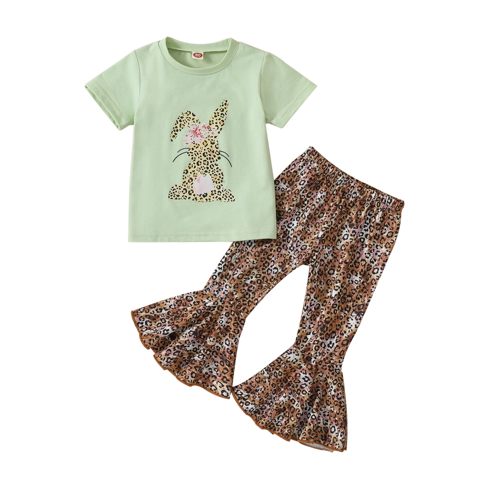 Toddler Girl Easter Outfits, Leopard Bunny Tops and Flare Pants Set