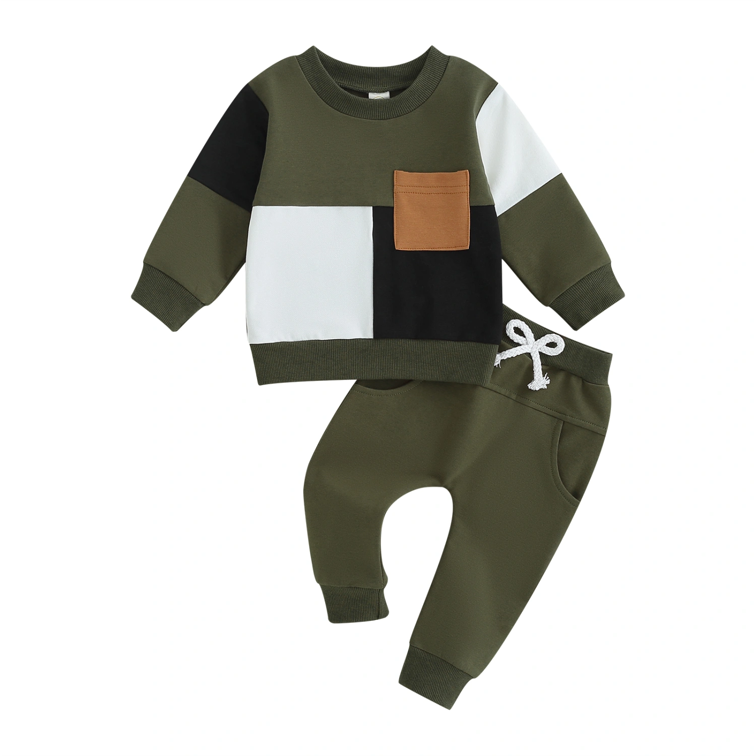 Baby Boy 2 Piece Outfits Contrast Color Sweatshirt and Elastic Pants 