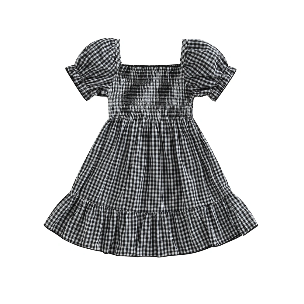 Toddler Girls Summer Short Puff Sleeve A-line Plaid Dress for Party