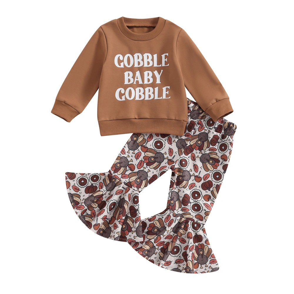 Baby Girl 2Pcs Thanksgiving Outfits Tops + Turkey Flare Pants Set