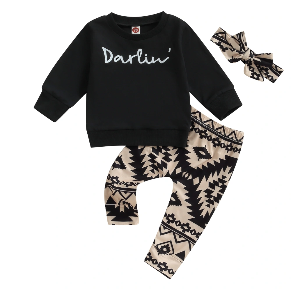 Girl Fall Letter Print Long Sleeve Tops Geometric Pants Headband