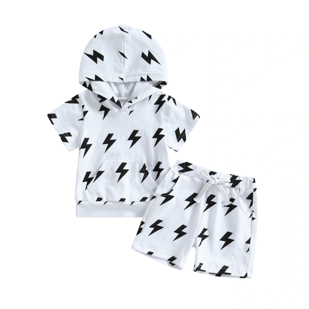 Boys Summer Outfits Lightning Symbol Print Hooded T-shirt and Shorts 