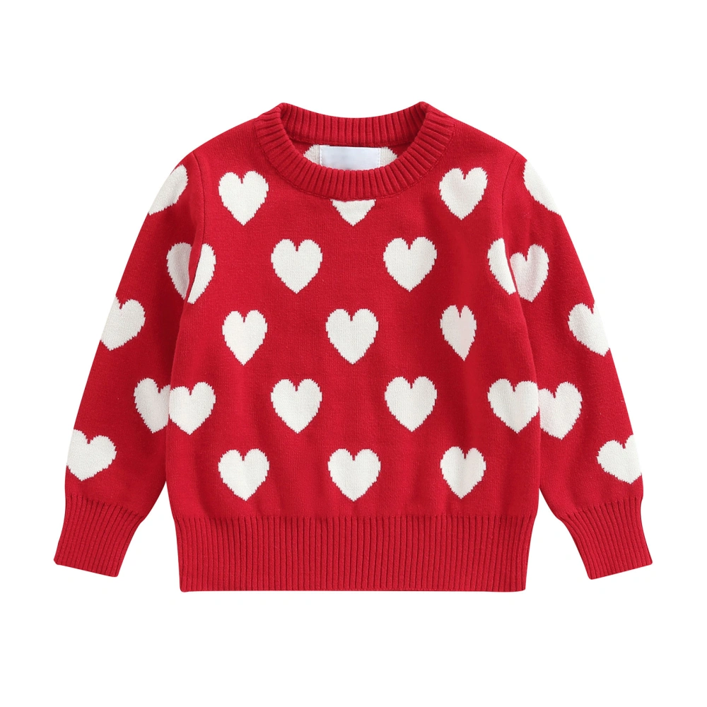 Kids Girl Knit Sweaters, Cute Heart Print Long Sleeve Pullover Tops