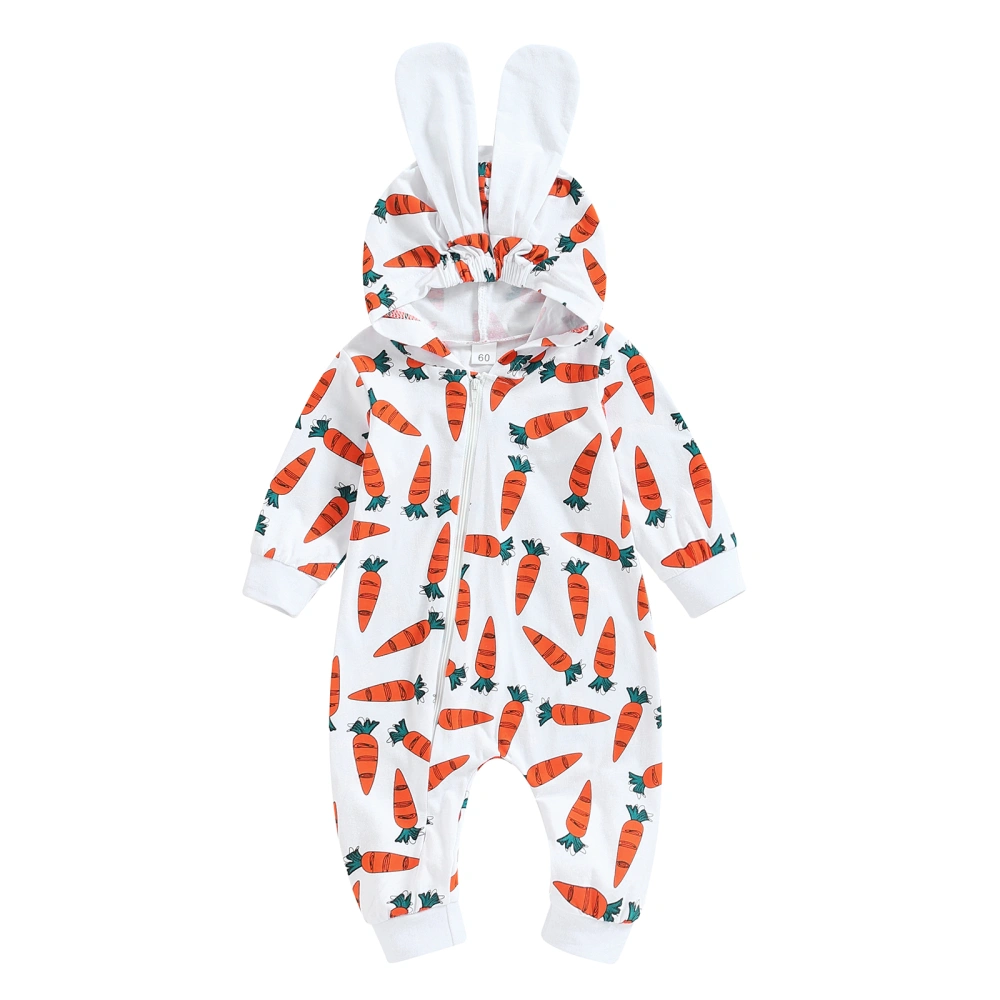 Baby Easter Romper, Long Sleeve Zip Front Hooded Bunny Jumpsuit