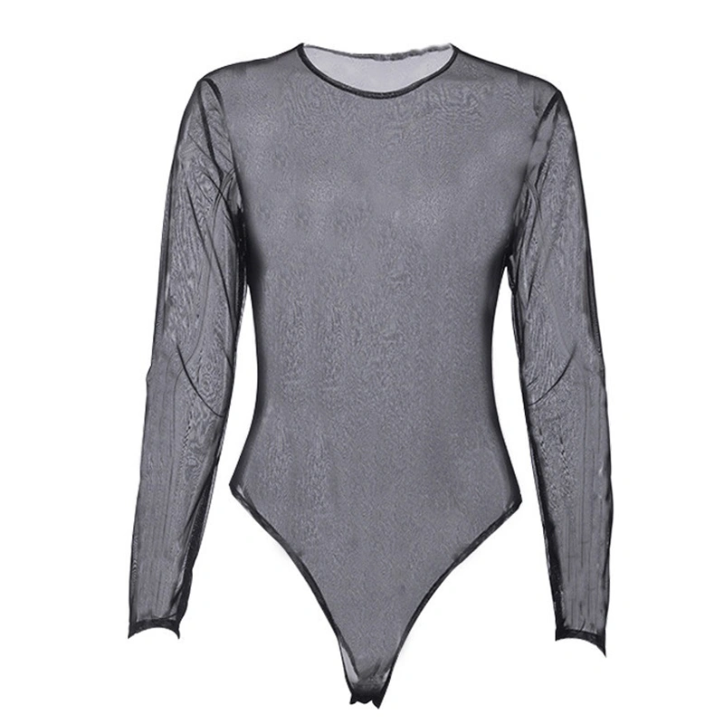 Women Bodysuit, Fine Mesh Long Sleeve See-through Club Party Jumpsuit