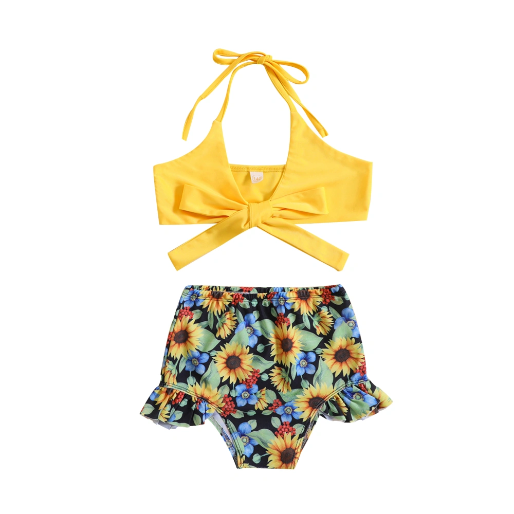 Kids Girls 2 Piece Swimsuits Tops Sunflower Print Shorts Bikini Set