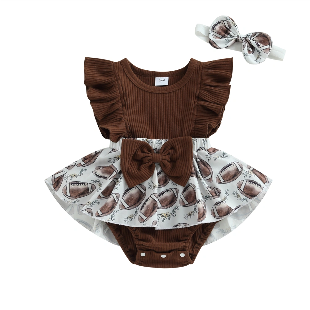 Baby Girl Summer Outfits, Ruffle Sleeve Football Romper with Headband