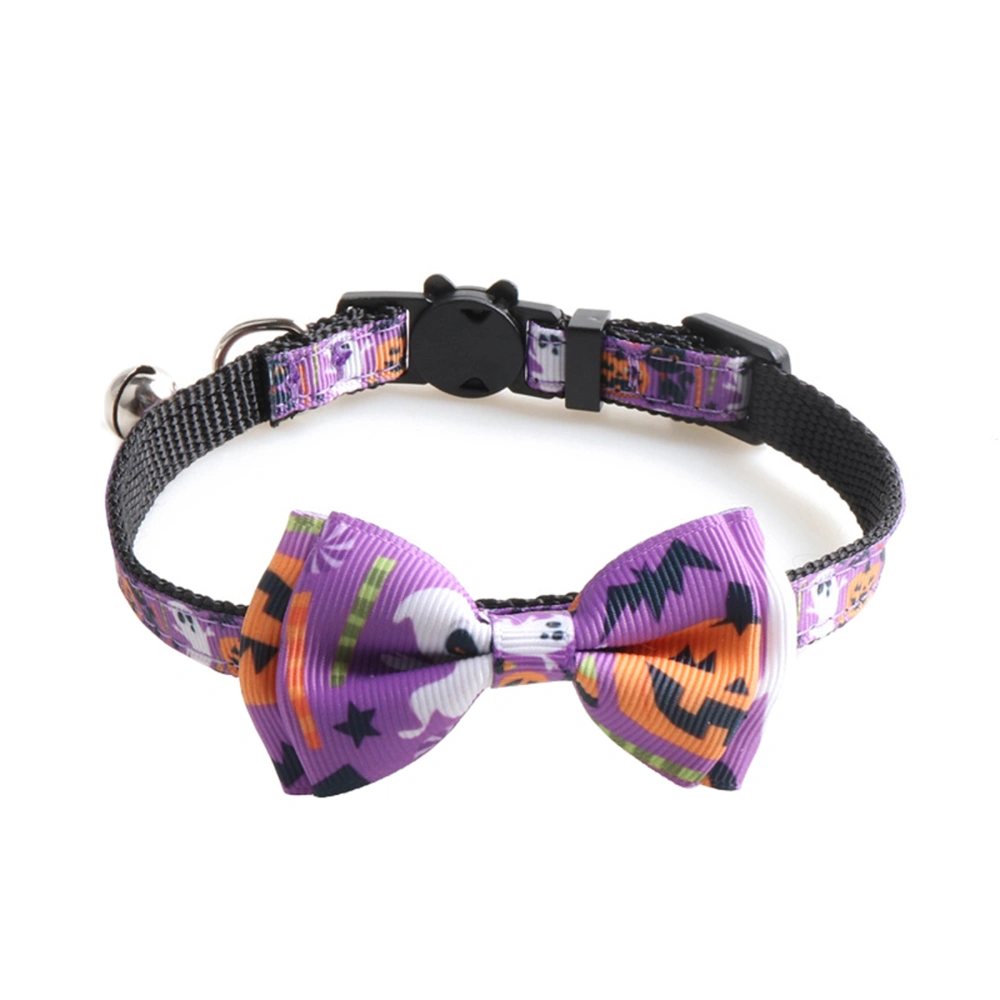 Halloween Cat Collar, Pumpkin Print Pet Collar with Bow, Metal Bell