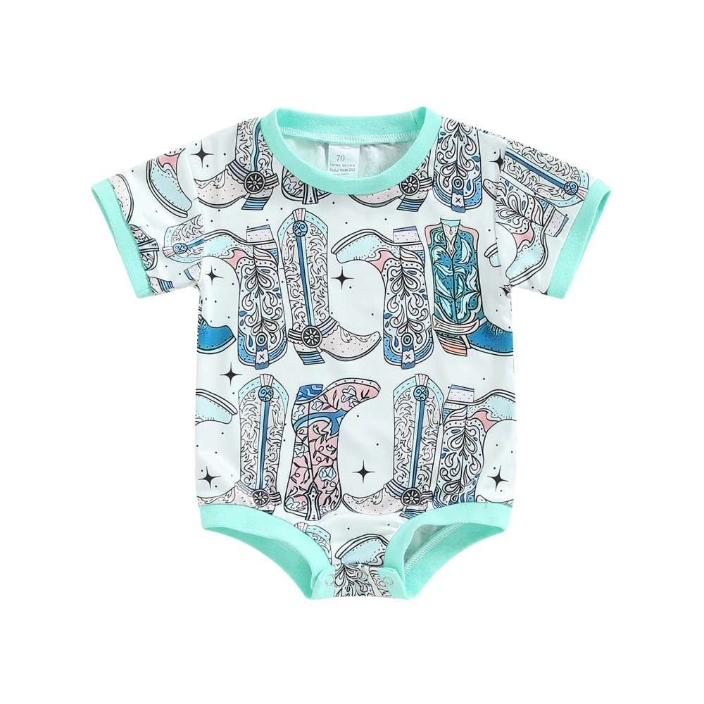 Kid Girl Boy Romper Short Sleeve Round Neck Print Short Romper Tops 