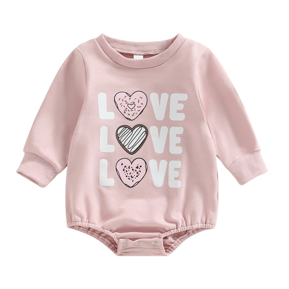 Baby Girls Pink Long Sleeve O Neck Letter Heart Print Romper