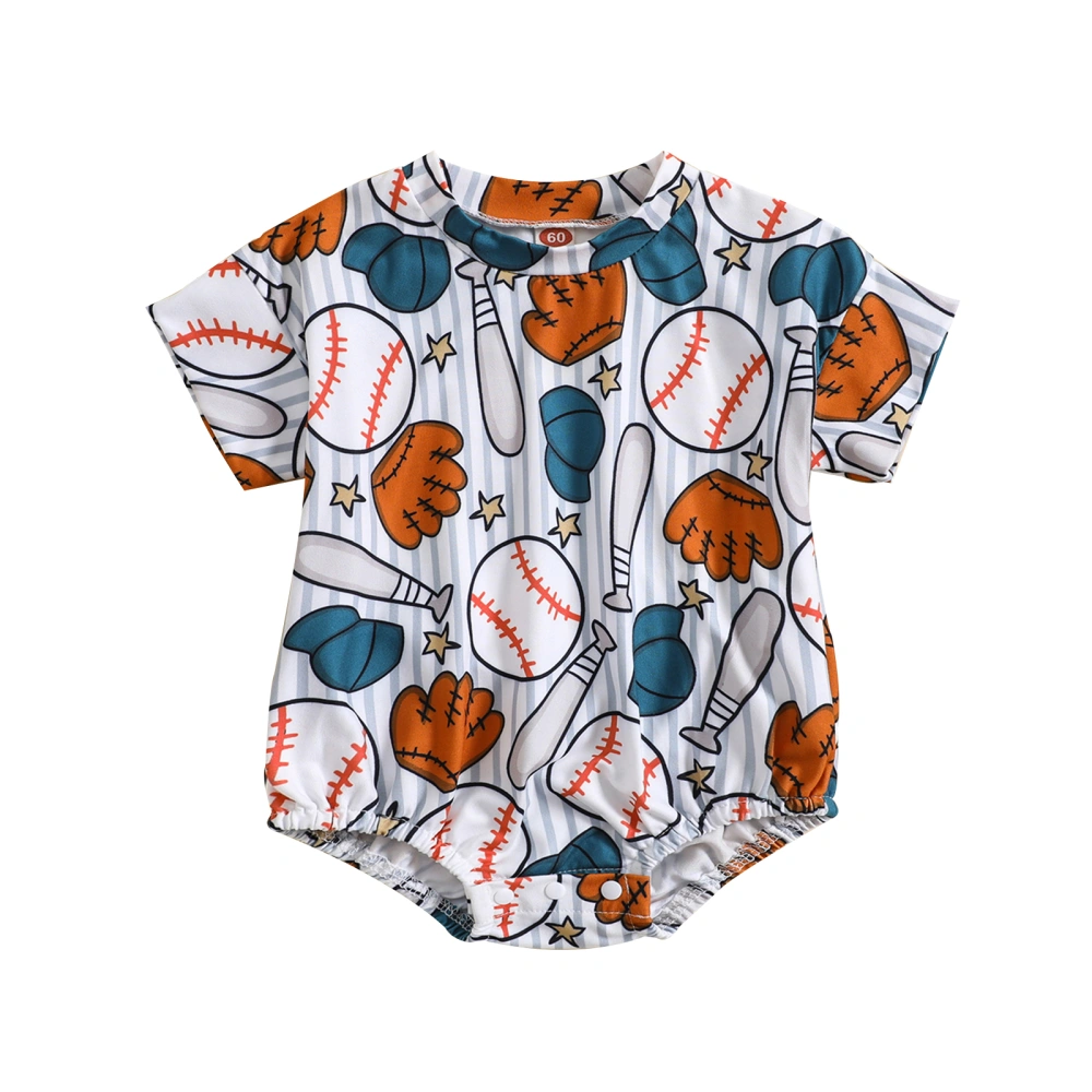 Baby Short Sleeve Baseball Hat Gloves/Baseball Floral Print Playsuit