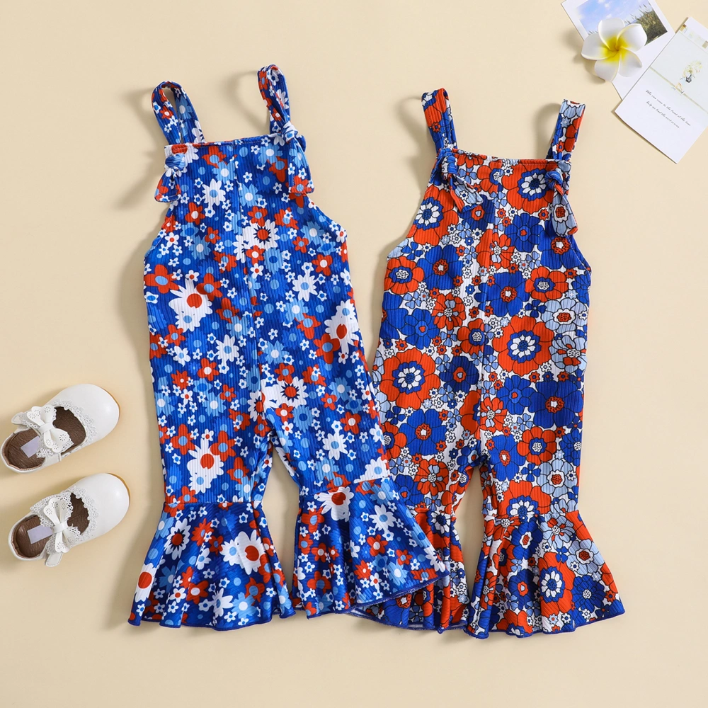 Toddler Girls Summer Sleeveless Floral Jumpsuit with Headband