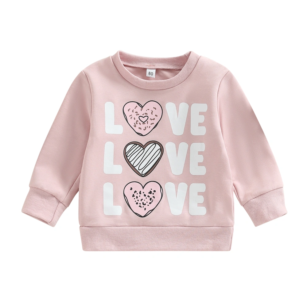 Girl Valentine’s Day Pullovers, Long Sleeve Heart Print Sweatshirts