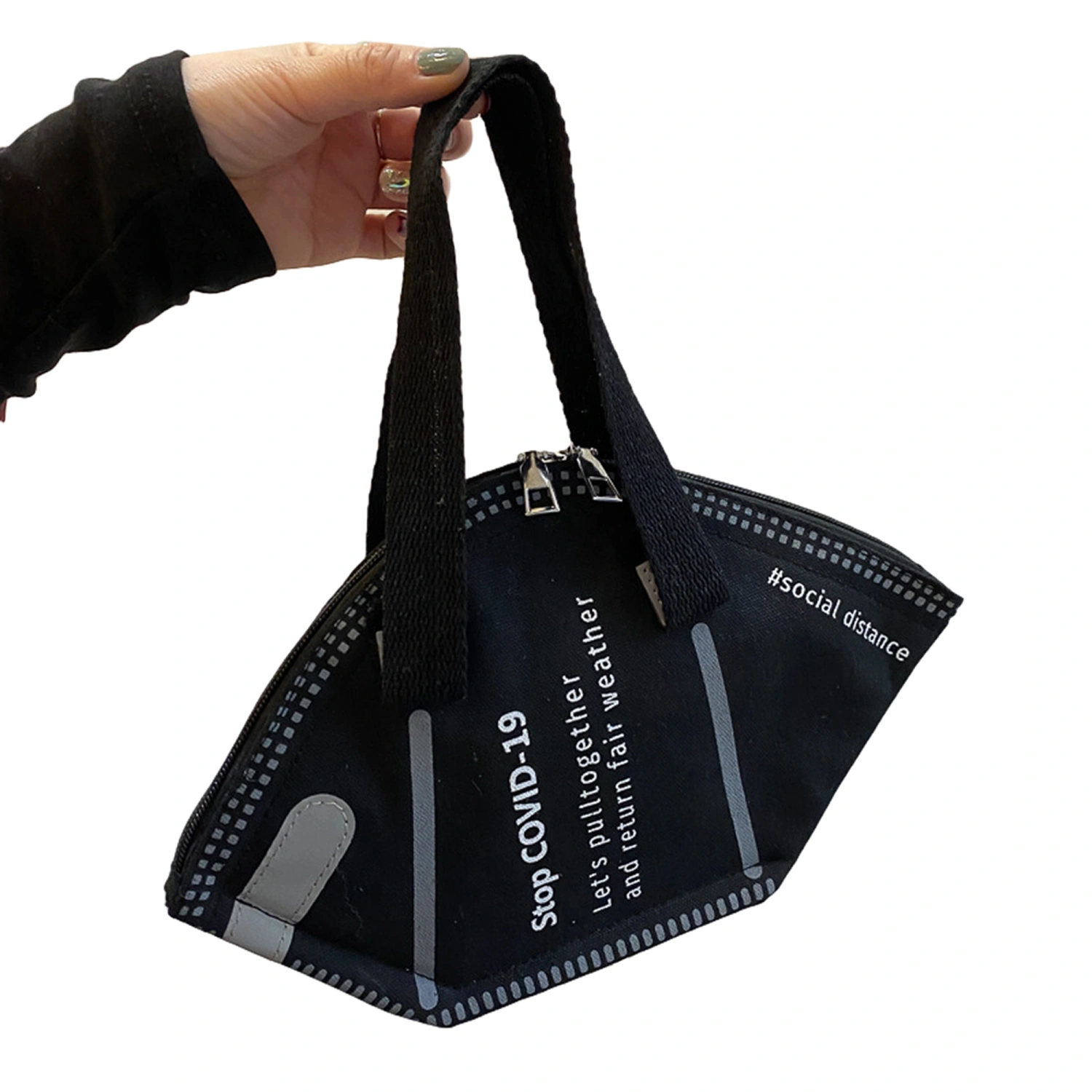 Women Tote Bag, Letter Pattern Mask Shape Zipper Canvas Handbag