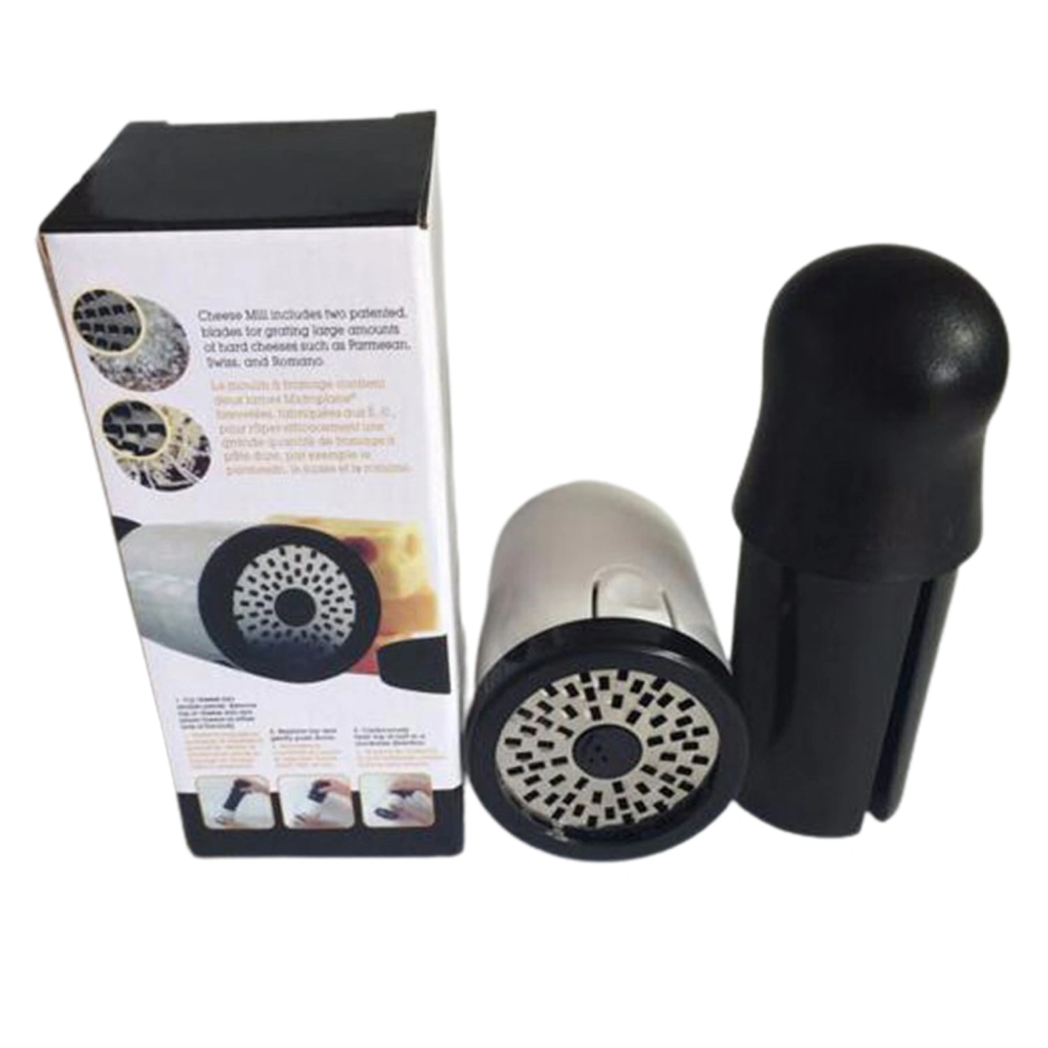 Stainless Steel Cheese Grater, Rotary Chocolate Slicer with 2 Blades