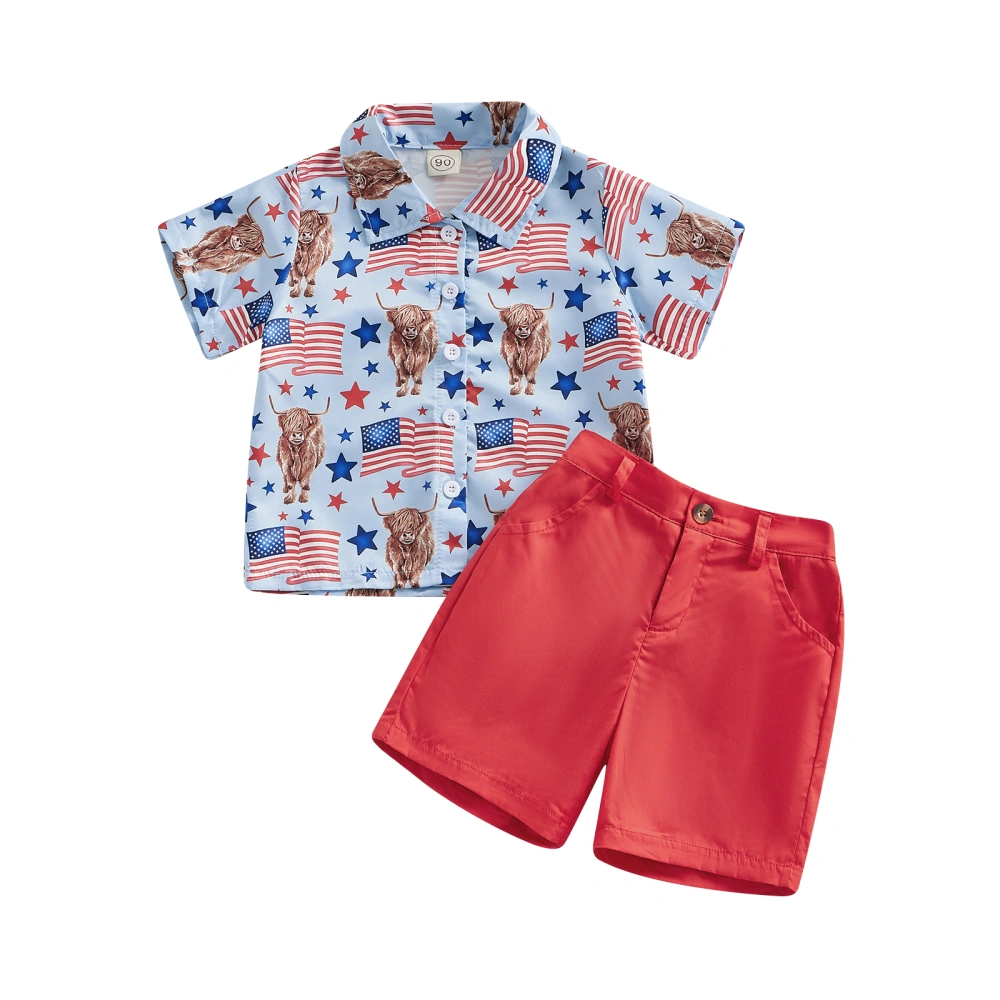 Toddler Boys 4th of July Outfits, Flag Print Button Shirt + Shorts Set