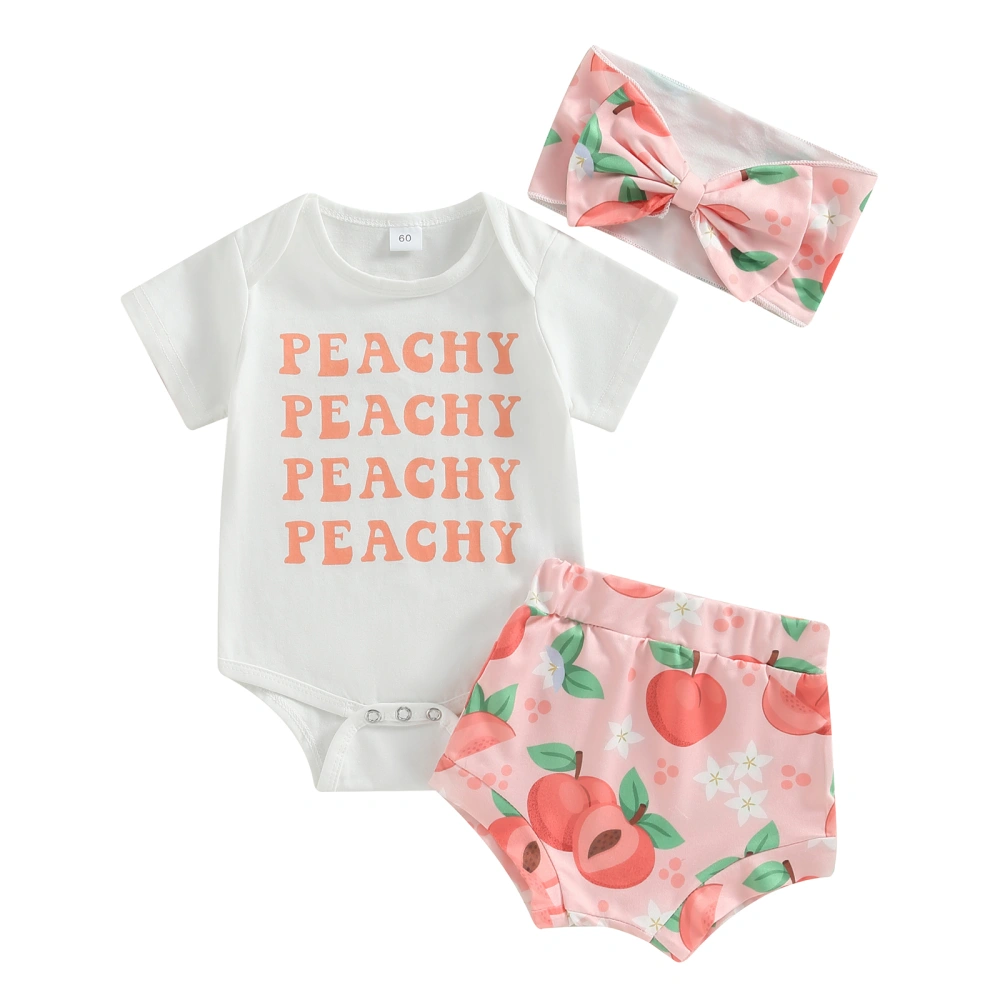 Baby Girls Summer Outfit Short Sleeve Romper and Shorts Headband Set