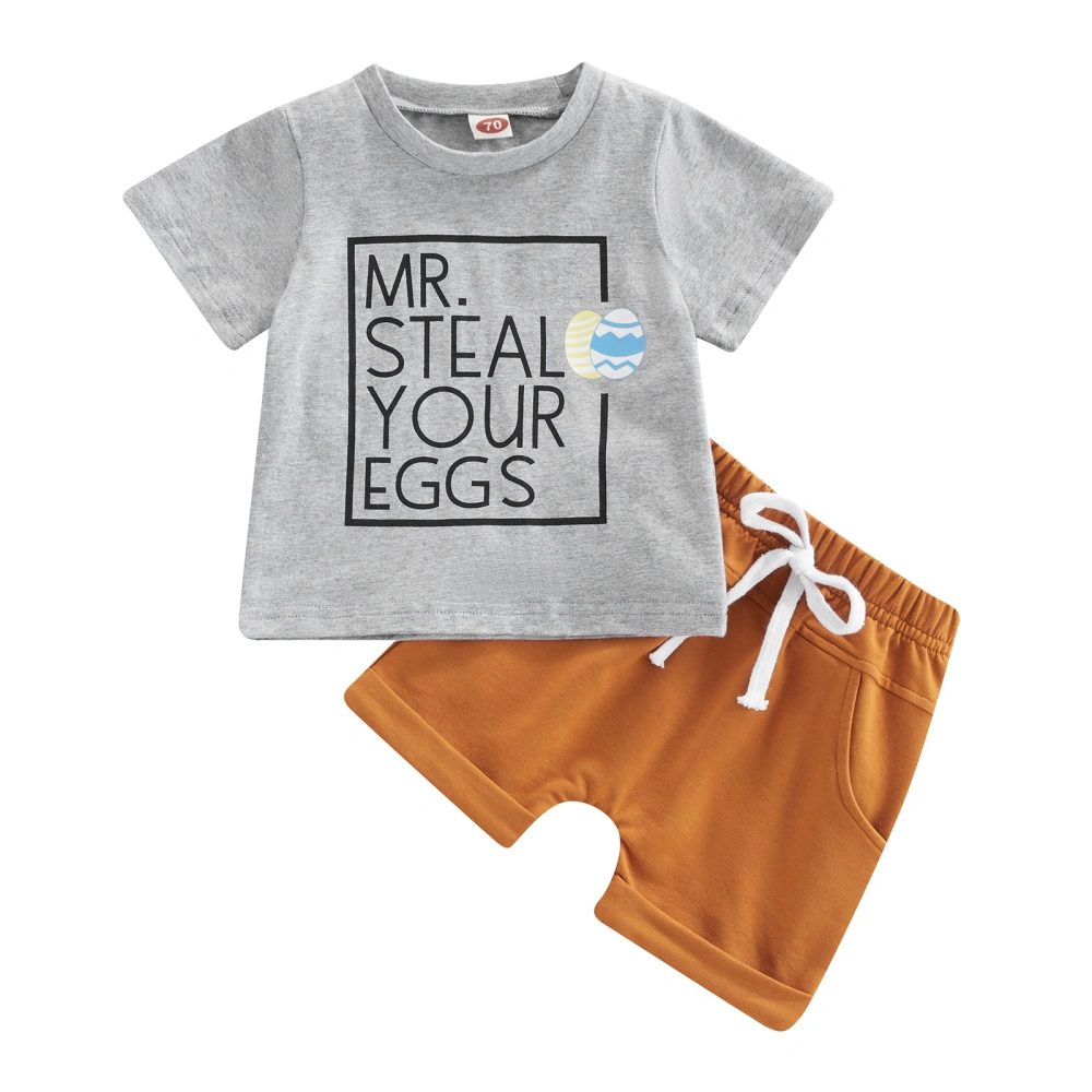 Easter Infant Boys Outfits Eggs Letter Print T-Shirts and Shorts Suit