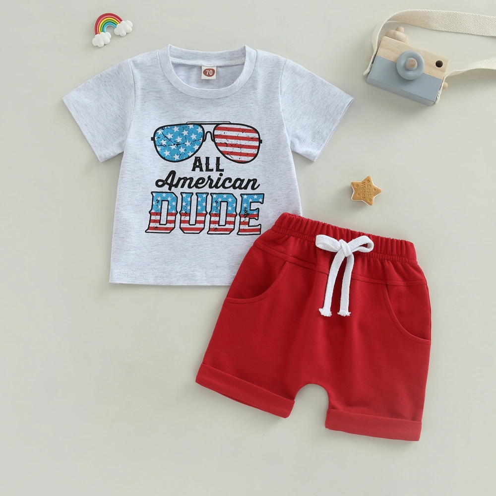 Baby Boys Shorts Set Letters Sunglasses Print T-shirt with Shorts