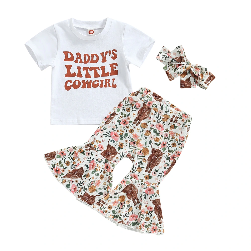 Girls Summer Outfits Letters Print T-shirt and Flare Pants Headbands